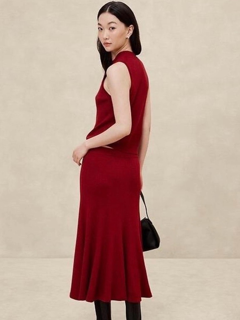 Banana Republic Sleeveless Wine Red Knit Midi Dress